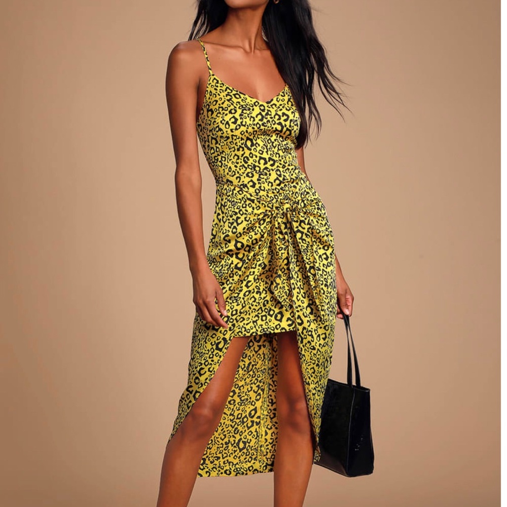 Lulu’s Odette Leopard High Low satin dress XS